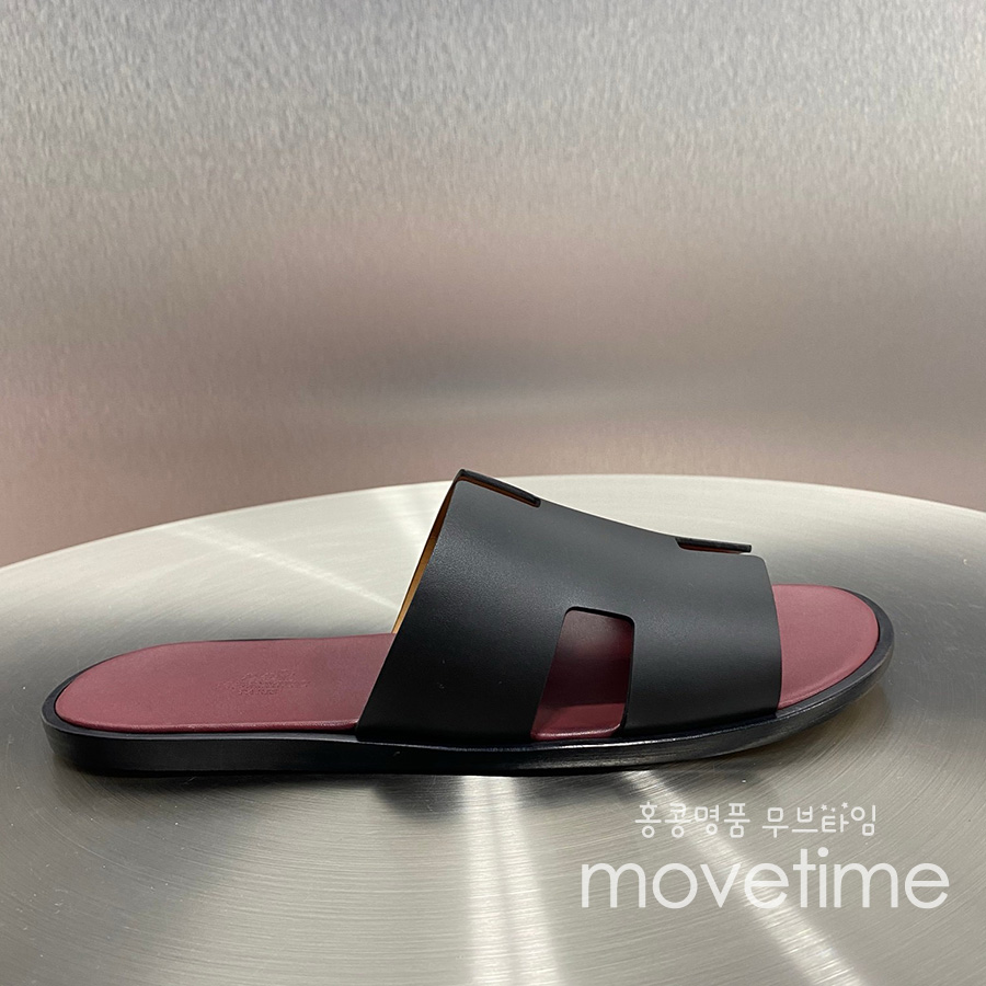 [홍콩명품.Hermes] 에르메스 25SS 로고 이즈미르 레더 가죽 슬리퍼 (블랙-와인), SE5208, GHS, 명품스니커즈,운동화,구두,로퍼,하이탑,신발