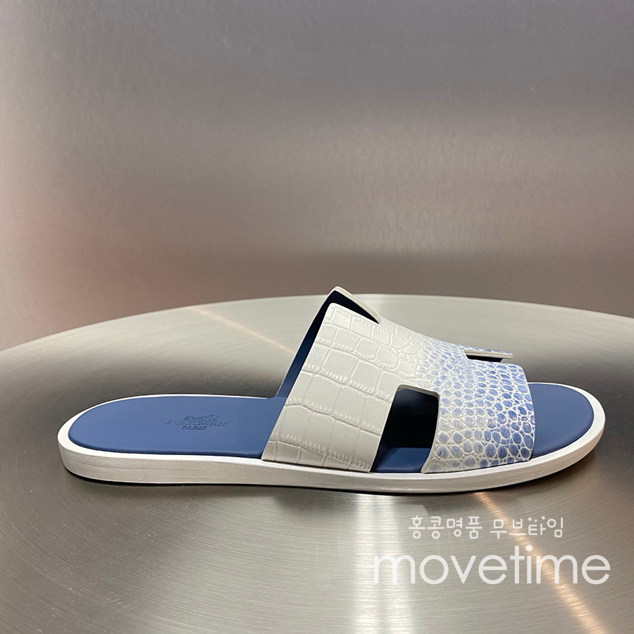 [홍콩명품.Hermes] 에르메스 25SS 로고 이즈미르 레더 가죽 슬리퍼 (화이트-블루), SE5229, GHS, 명품스니커즈,운동화,구두,로퍼,하이탑,신발