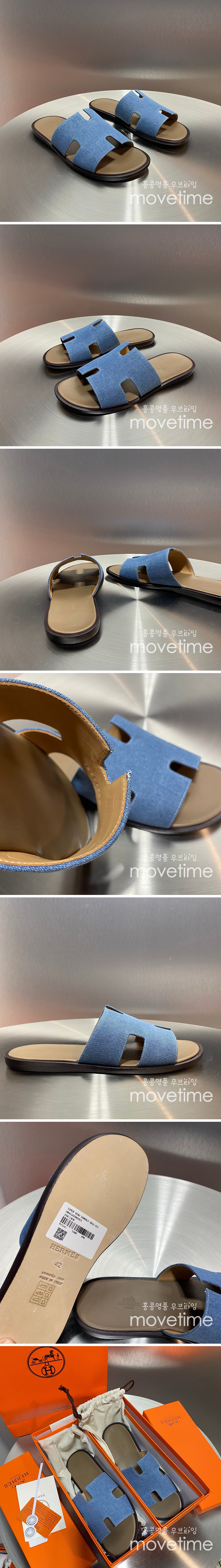 [홍콩명품.Hermes] 에르메스 25SS 로고 이즈미르 레더 가죽 슬리퍼 (데님), SE5232, GHS, 명품스니커즈,운동화,구두,로퍼,하이탑,신발