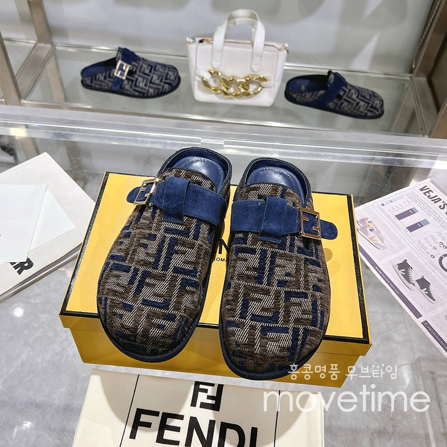 [홍콩명품,FENDI] 펜디 25SS 로고 남여 FF패턴 레더 가죽 샌들 슬리퍼 (브라운-블루), SE5278, GHS, 명품스니커즈,운동화,구두,로퍼,하이탑,신발
