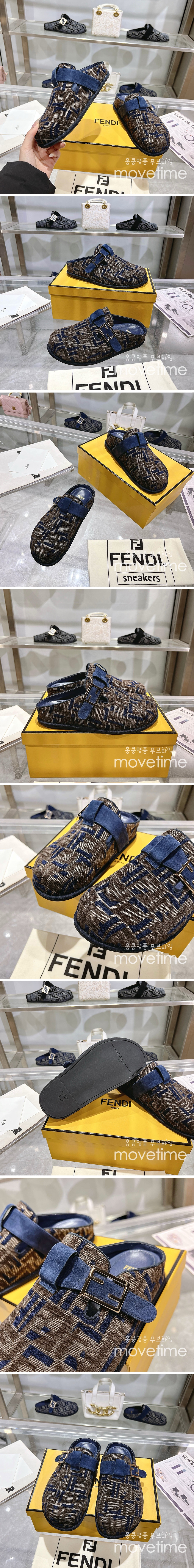 [홍콩명품,FENDI] 펜디 25SS 로고 남여 FF패턴 레더 가죽 샌들 슬리퍼 (브라운-블루), SE5278, GHS, 명품스니커즈,운동화,구두,로퍼,하이탑,신발