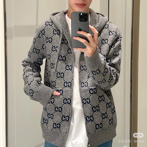 [명품레플리카.Gucci] 구찌 25SS 로고 GG수프림 리버서블 캐시미어 후드 집업 자켓 (그레이), BM21213, KB, 홍콩명품의류,구매대행,온라인명품