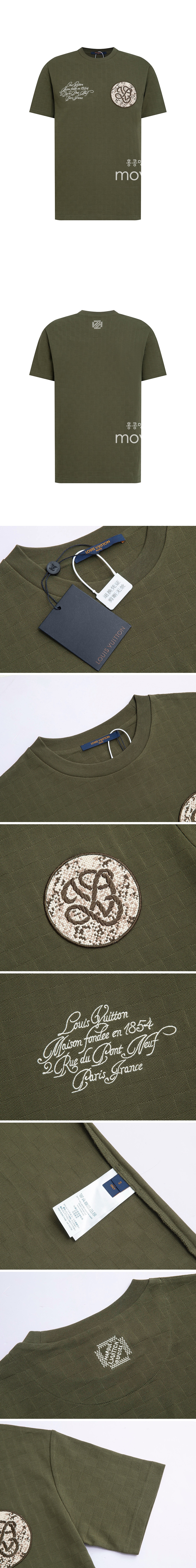 [홍콩명품.LOUIS VUITTON] 루이비통 25SS 로고 자수 다미에 반팔 티셔츠 (카키), BM21319, JU, 명품레플리카,미러급,온라인쇼핑몰사이트