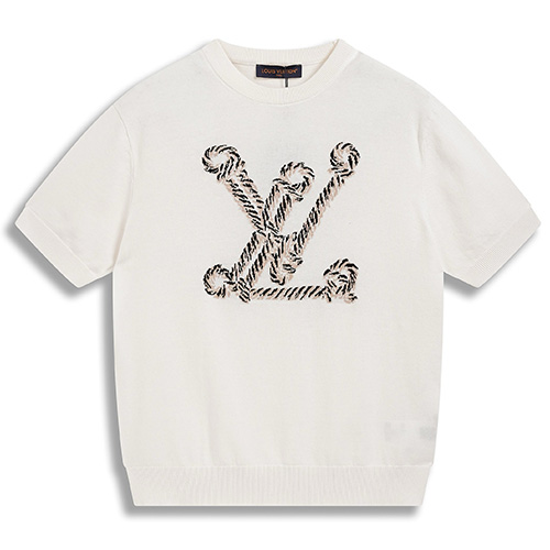[홍콩명품.LOUIS VUITTON] 루이비통 25SS 로고 그래픽 니트 반팔 티셔츠 (화이트), BM21374, JU, 명품레플리카,미러급,온라인쇼핑몰사이트