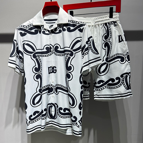 [홍콩명품.D&G] 돌체앤가바나 25SS 로고 패턴 반팔 남방 셔츠 + 쇼츠 반바지 상하의 세트 (화이트), BM21383, JU, 명품레플리카,미러급,온라인쇼핑몰사이트