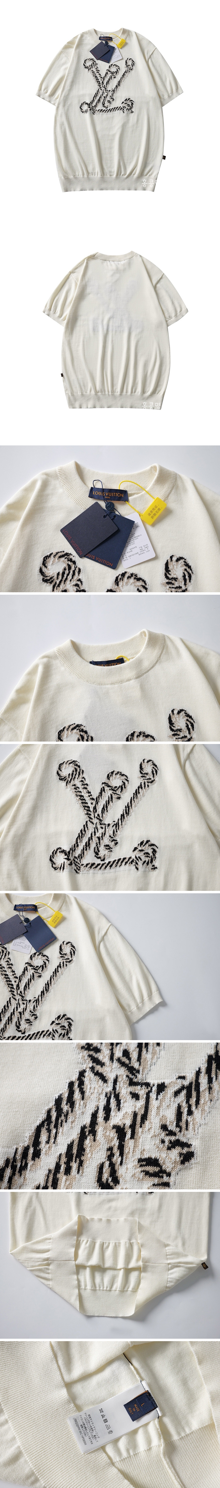 [홍콩명품.LOUIS VUITTON] 루이비통 25SS 로고 그래픽 니트 반팔 티셔츠 (아이보리), BM21442, JU, 명품레플리카,미러급,온라인쇼핑몰사이트