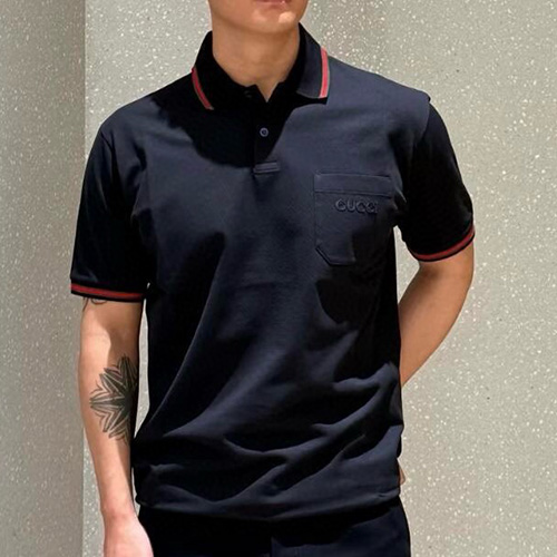 [홍콩명품.Gucci] 구찌 25SS 로고 자수 카라 폴로 반팔 티셔츠 (네이비), BM21511, JL, 명품레플리카,미러급,온라인쇼핑몰사이트
