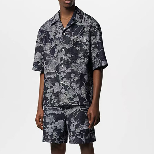 [홍콩명품.LOUIS VUITTON] 루이비통 25SS 로고 패턴 데님 반팔 남방 셔츠 + 데님 쇼츠 반바지 상하의 세트, BM21527, JL, 명품레플리카,미러급,온라인쇼핑몰사이트