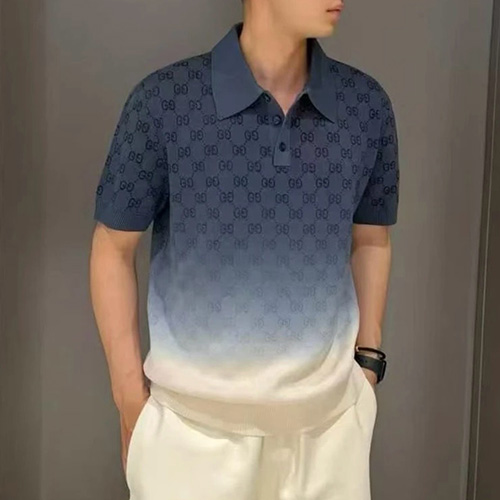 [홍콩명품.Gucci] 구찌 25SS 로고 GG수프림 그라데이션 카라 니트 반팔 티셔츠 (블루), BM21646, KK, 홍콩명품가방,명품쇼핑몰,크로스백,핸드백,구매대행