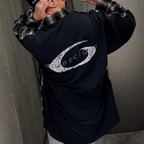 [홍콩명품.BALENCIAGA] 발렌시아가 25SS 로고 체크패턴 빈티지 남방 셔츠 (블랙), BM21651, KK, 홍콩명품가방,명품쇼핑몰,크로스백,핸드백,구매대행