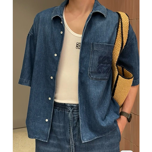 [홍콩명품.LOEWE] 로에베 25SS 로고 데님 반팔 남방 셔츠, BM21653, KK, 홍콩명품가방,명품쇼핑몰,크로스백,핸드백,구매대행