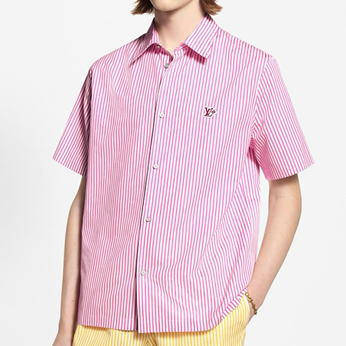 [홍콩명품.LOUIS VUITTON] 루이비통 25SS 로고 스트라이프 반팔 남방 셔츠 + 쇼츠 반바지 상하의 세트 (핑크), BM21655, KK, 홍콩명품가방,명품쇼핑몰,크로스백,핸드백,구매대행