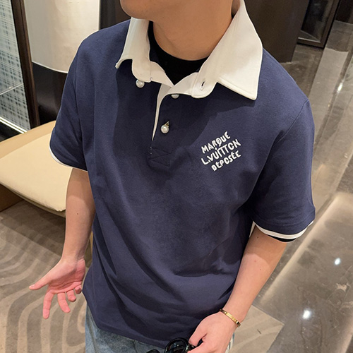 [홍콩명품.LOUIS VUITTON] 루이비통 25SS 로고 자수 카라 폴로 반팔 티셔츠 (네이비), BM21727, S1F, 레플리카의류,미러급사이트
