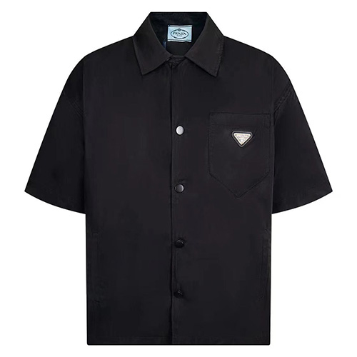 [홍콩명품,PRADA] 프라다 25SS 삼각로고 반팔 남방 셔츠 (블랙), BM21730, S1F, 레플리카의류,미러급사이트