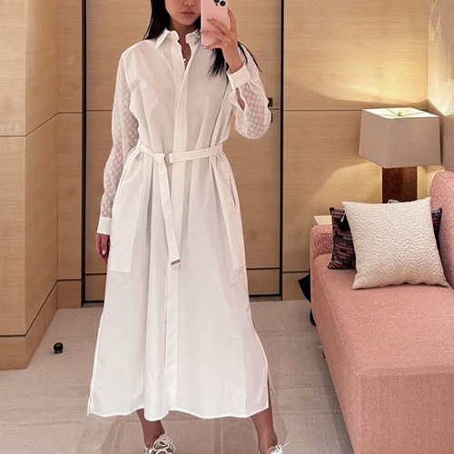[홍콩명품.LOUIS VUITTON] 루이비통 25SS 로고 여성 셔츠 롱 원피스 (화이트), BM21779, TBG, 레플리카의류,미러급사이트