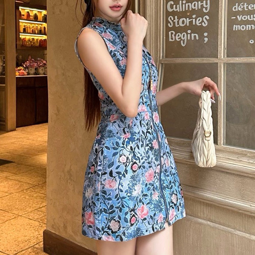 [홍콩명품.LOUIS VUITTON] 루이비통 25SS 로고 여성 플라워 패턴 슬리브리스 데님 원피스, BM21786, TBG, 레플리카의류,미러급사이트