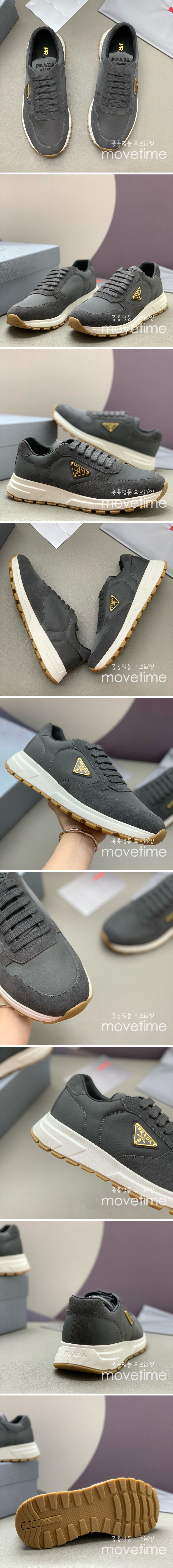 [홍콩명품,PRADA] 프라다 25SS 삼각로고 레더 가죽 스니커즈 운동화 (다크그레이), SE5343, PMD, 명품스니커즈,운동화,구두,로퍼,하이탑,신발