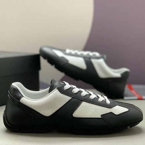 [홍콩명품,PRADA] 프라다 25SS 삼각로고 레더 가죽 스니커즈 운동화 (블랙-화이트), SE5344, PMD, 명품스니커즈,운동화,구두,로퍼,하이탑,신발