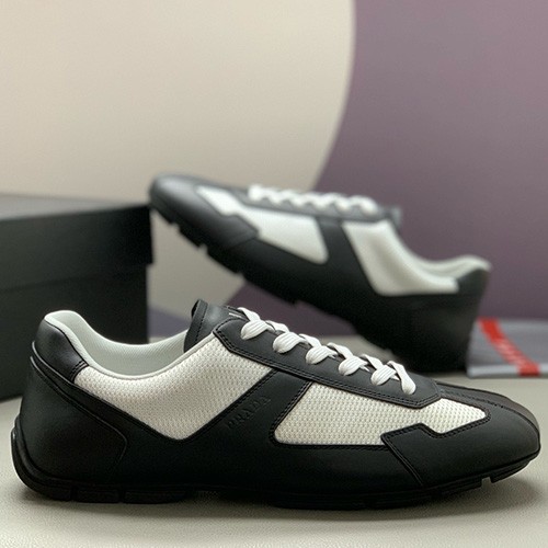 [홍콩명품,PRADA] 프라다 25SS 삼각로고 레더 가죽 스니커즈 운동화 (블랙-화이트), SE5344, PMD, 명품스니커즈,운동화,구두,로퍼,하이탑,신발
