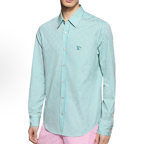 [홍콩명품.LOUIS VUITTON] 루이비통 25SS 로고 스트라이프 남방 셔츠 (그린), BM22036, KK, 레플리카의류,미러급사이트