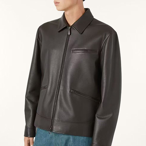 [홍콩명품.Loro Piana] 로로피아나 25SS 로고 레더 가죽 카라 자켓 (다크브라운), BM22065, TOM, 레플리카의류,미러급사이트