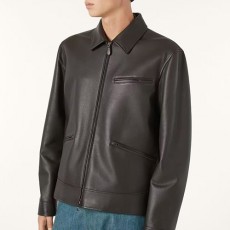 [홍콩명품.Loro Piana] 로로피아나 25SS 로고 레더 가죽 카라 자켓 (다크브라운), BM22065, TOM, 레플리카의류,미러급사이트