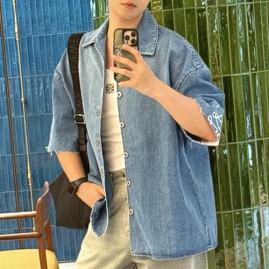 [홍콩명품.LOEWE] 로에베 25SS 로고 데님 반팔 남방 셔츠, BM22099, JL, 레플리카의류,미러급사이트