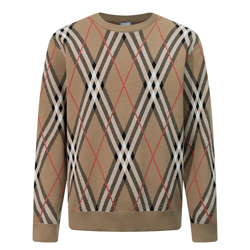 [홍콩명품.Burberry] 버버리 25SS 로고 체크패턴 니트 스웨터 (카라멜), BM22249, S1F, 레플리카의류,미러급사이트