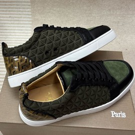 [홍콩명품.Christian Louboutin] 크리스챤루부탱 25SS 로고 레더 가죽 스니커즈 운동화 (블랙-카키), SE5500, H3, 명품스니커즈,운동화,구두,로퍼,하이탑,신발
