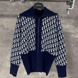 [홍콩명품,Christian Dior] 디올 25SS 로고 오블리크 니트 카라 집업 자켓 (네이비), BM22295, KK, 레플리카의류,미러급사이트