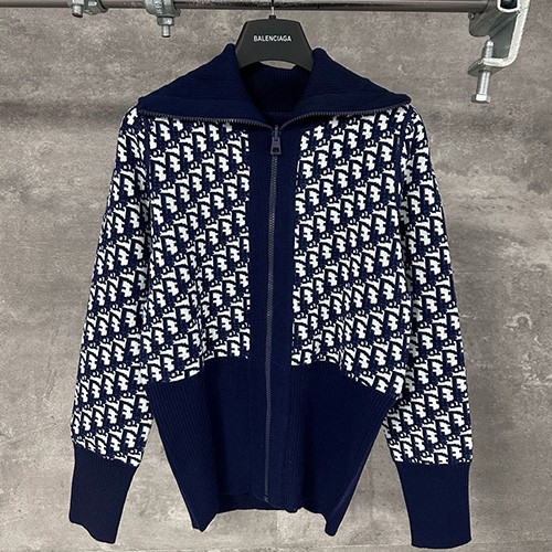 [홍콩명품,Christian Dior] 디올 25SS 로고 오블리크 니트 카라 집업 자켓 (네이비), BM22295, KK, 레플리카의류,미러급사이트