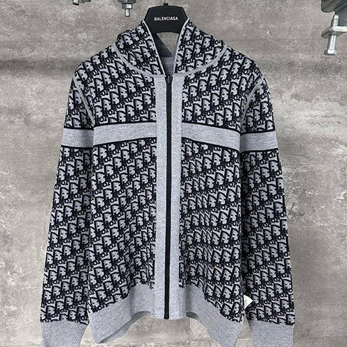[홍콩명품,Christian Dior] 디올 25SS 로고 오블리크 니트 후드 집업 자켓 (그레이), BM22297, KK, 레플리카의류,미러급사이트