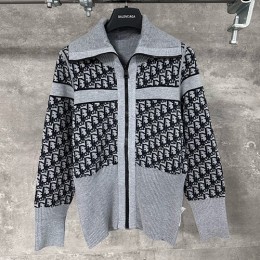 [홍콩명품,Christian Dior] 디올 25SS 로고 오블리크 니트 카라 집업 자켓 (그레이), BM22298, KK, 레플리카의류,미러급사이트