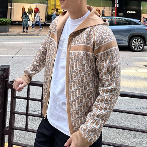 [홍콩명품,Christian Dior] 디올 25SS 로고 오블리크 니트 후드 집업 자켓 (카라멜), BM22302, KK, 레플리카의류,미러급사이트