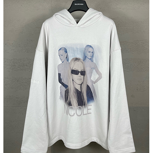 [홍콩명품.BALENCIAGA] 발렌시아가 25SS 로고 니콜 키드만 후드 티셔츠 (화이트), BM22350, KK, 레플리카의류,미러급사이트