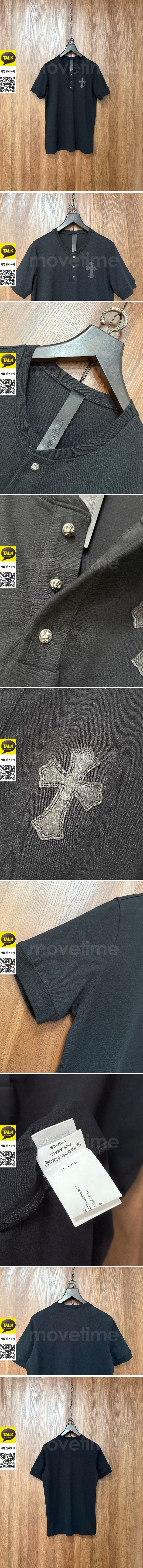 [홍콩명품.Chrome Hearts] 크롬하츠 25SS 로고 하프 버튼 반팔 티셔츠 (블랙), BM22383, RO, 레플리카의류,미러급사이트