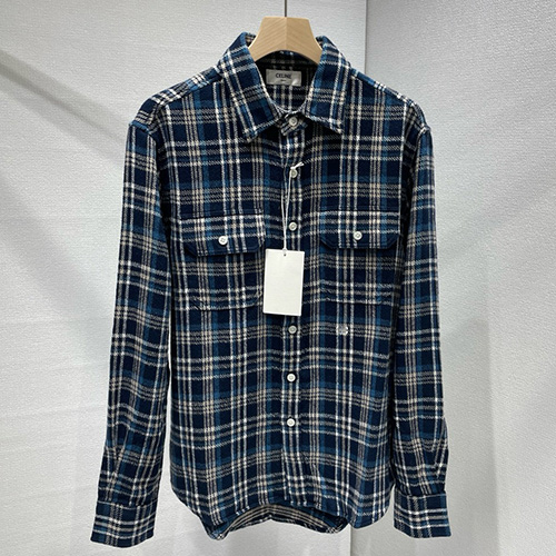 [홍콩명품.CELINE] 셀린느 25SS 로고 체크패턴 울 남방 셔츠 (블루), BM22473, JL, 레플리카의류,미러급사이트