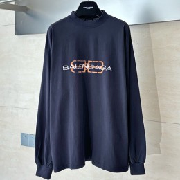 [홍콩명품.BALENCIAGA] 발렌시아가 25SS 로고 프린트 긴팔 티셔츠 (네이비), BM22548, KB, 레플리카의류,미러급사이트
