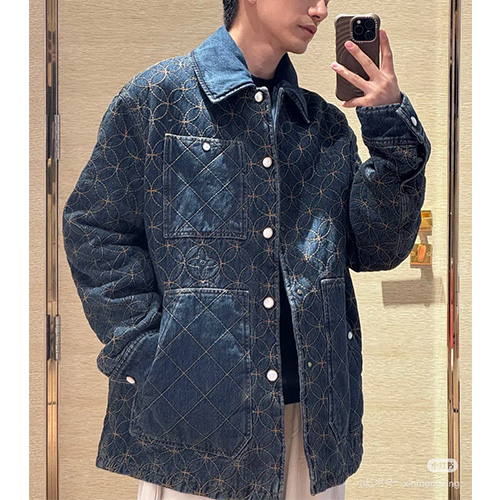 [홍콩명품.LOUIS VUITTON] 루이비통 25SS 로고 패턴 카라 데님 솜패딩 코트 자켓, BM22568, KB, 레플리카의류,미러급사이트