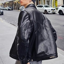 [홍콩명품.Chrome Hearts] 크롬하츠 25SS 로고 레더 가죽 카라 자켓 (블랙), BM22569, KB, 레플리카의류,미러급사이트