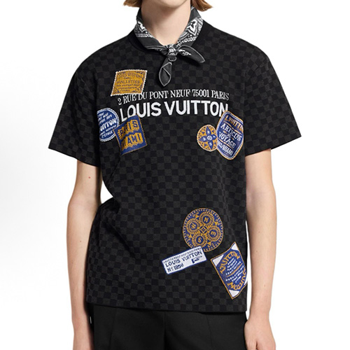 [홍콩명품.LOUIS VUITTON] 루이비통 25SS 로고 다미에 반팔 티셔츠 (블랙), BM22573, TOP, 레플리카의류,미러급사이트