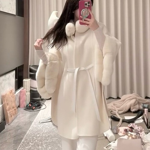 [홍콩명품.Loro Piana] 로로피아나 25SS 로고 여성 퍼카라 캐시미어 코트 자켓 (화이트), BM22617, KSM, 레플리카의류,미러급사이트