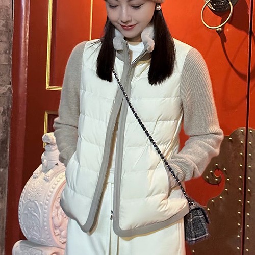 [홍콩명품.Loro Piana] 로로피아나 25SS 로고 여성 레이어드 구스다운 패딩 자켓 (아이보리), BM22622, KSM, 레플리카의류,미러급사이트