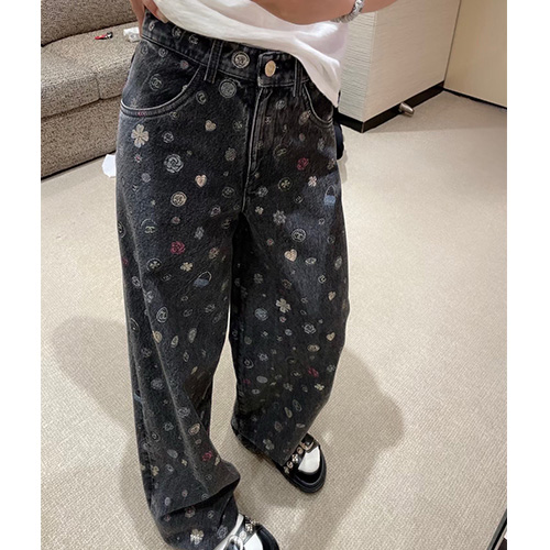[홍콩명품.CHANEL] 샤넬 25SS 로고 패턴 여성 오버핏 데님 팬츠 진 청바지 (블랙), BM22708, TBG, 레플리카의류,미러급사이트