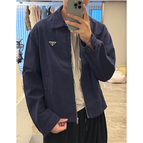 [홍콩명품,PRADA] 프라다 25SS 삼각로고 데님 카라 자켓 (네이비), BM22717, JL, 레플리카의류,미러급사이트