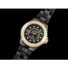 [홍콩명품.CHANEL] 샤넬 J13 38mm 블랙 세라믹 베젤 옐로우골드 다이아몬드 베젤 블랙 다이얼