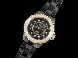 [홍콩명품.CHANEL] 샤넬 J13 38mm 블랙 세라믹 베젤 옐로우골드 다이아몬드 베젤 블랙 다이얼