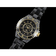 [홍콩명품.CHANEL] 샤넬 J13 38mm 블랙 세라믹 옐로우골드 베젤 블랙 다이얼