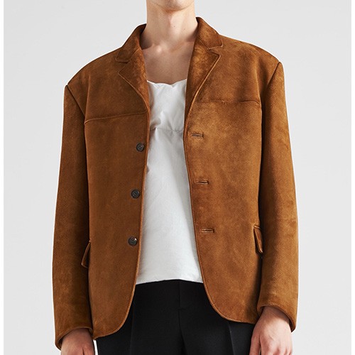 [홍콩명품,PRADA] 프라다 25SS 로고 레더 가죽 정장 자켓 (브라운), BM22815, TOM, 레플리카의류,미러급사이트
