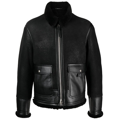 [홍콩명품.TOM FORD] 톰포드 25SS 로고 시어링 레더 가죽 자켓 (블랙), BM22827, TOM, 레플리카의류,미러급사이트